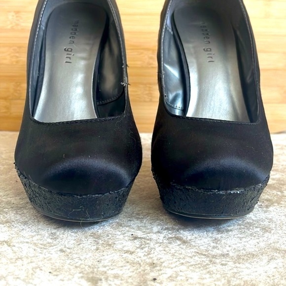 Steve Madden Black 5" High Heels Platform Pumps Satin Black Glitter Sexy Formal - Picture 14 of 16